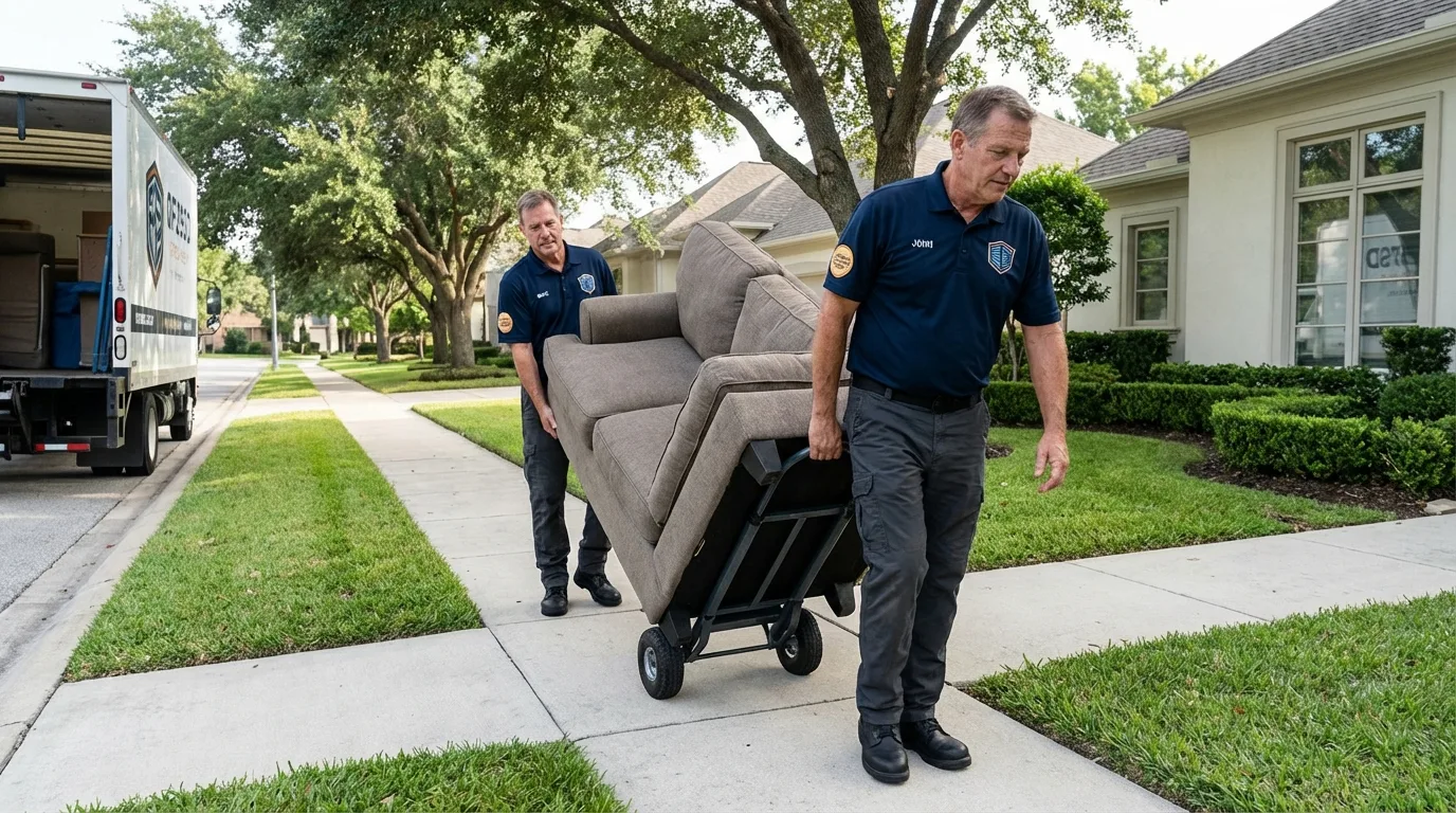 Local residential moving crew loading furniture in Belcourt, ND